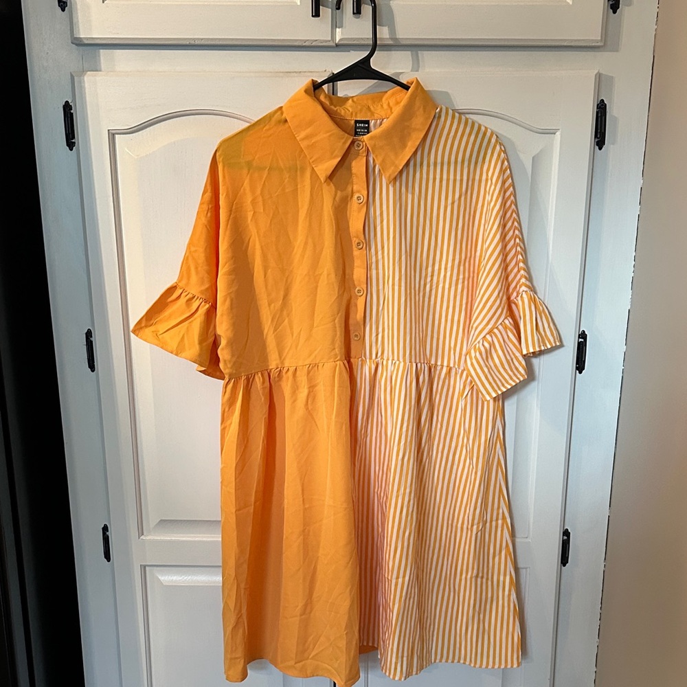 NWOT SHEIN Large Orange Striped Button-Up Dress Fits Bigger than Large